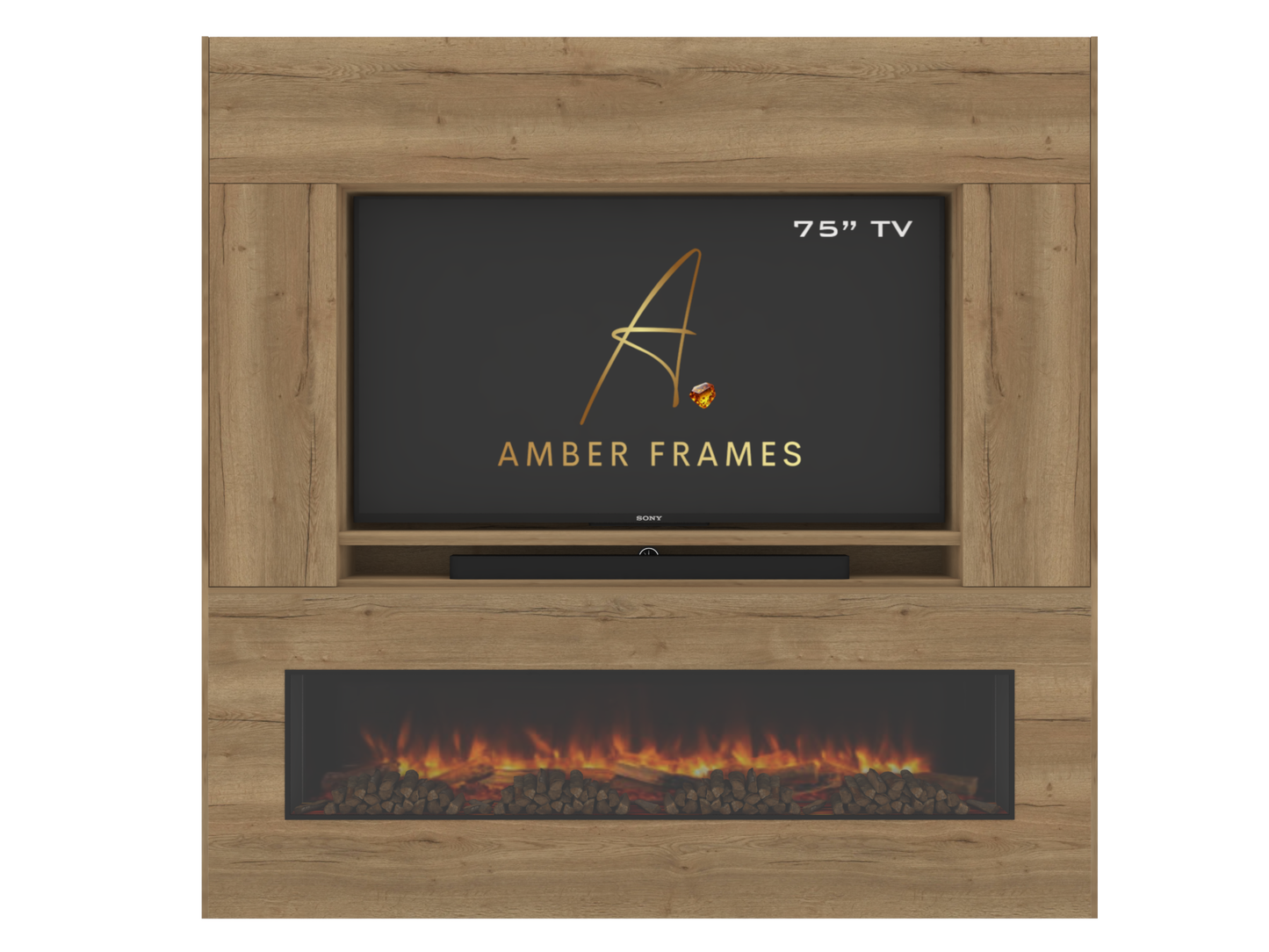 Premium Media Wall with Built-In One-Sided Electric Fireplace