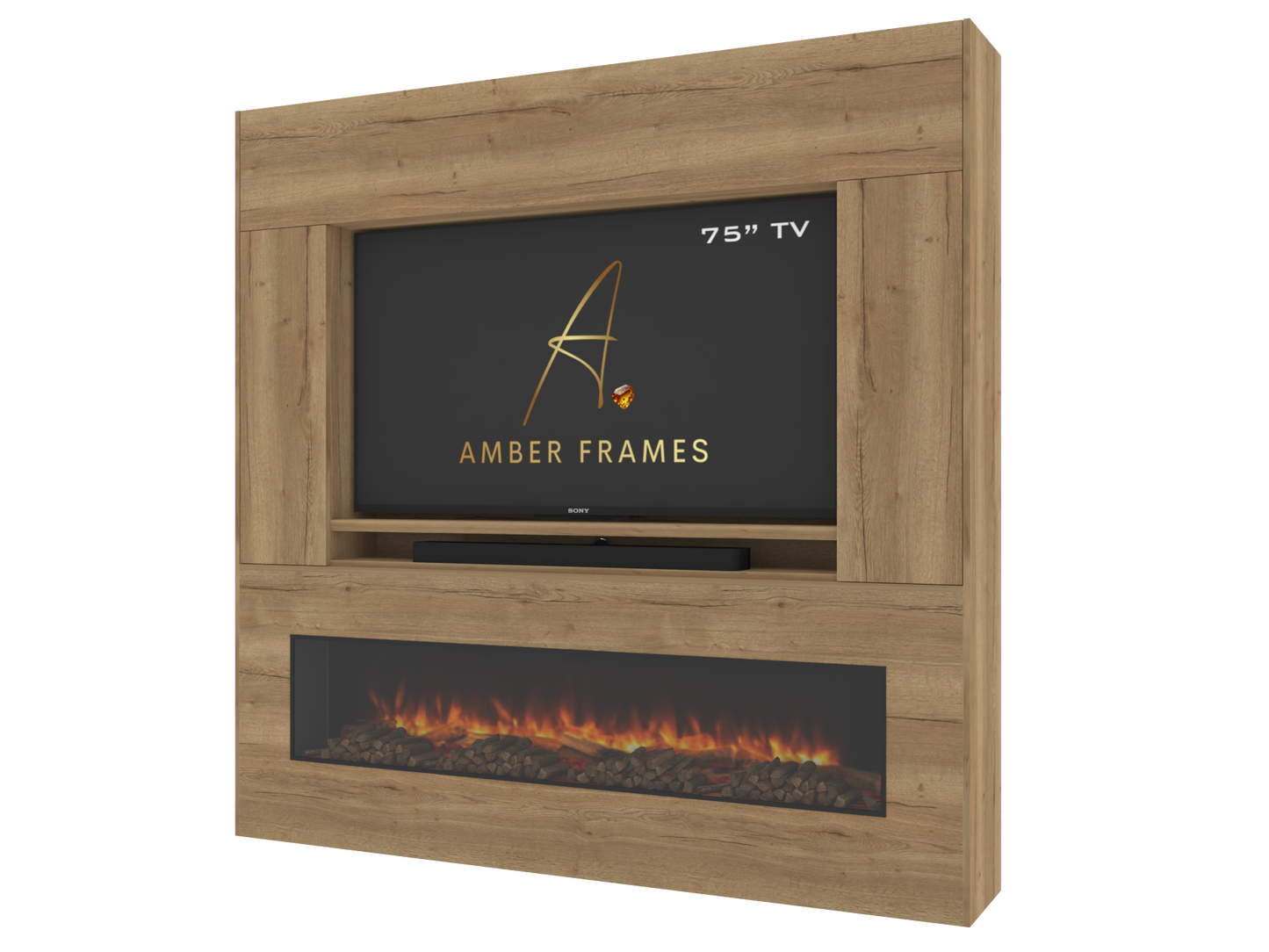 Premium Media Wall with Built-In One-Sided Electric Fireplace