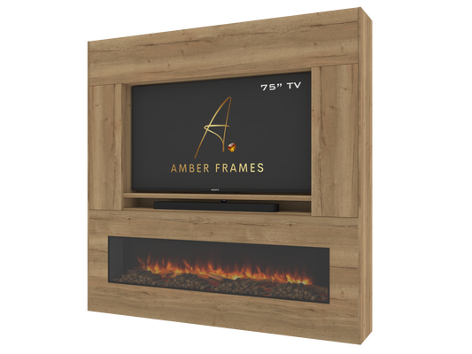 Premium  Media Wall with Built-In One-Sided Electric Fireplace