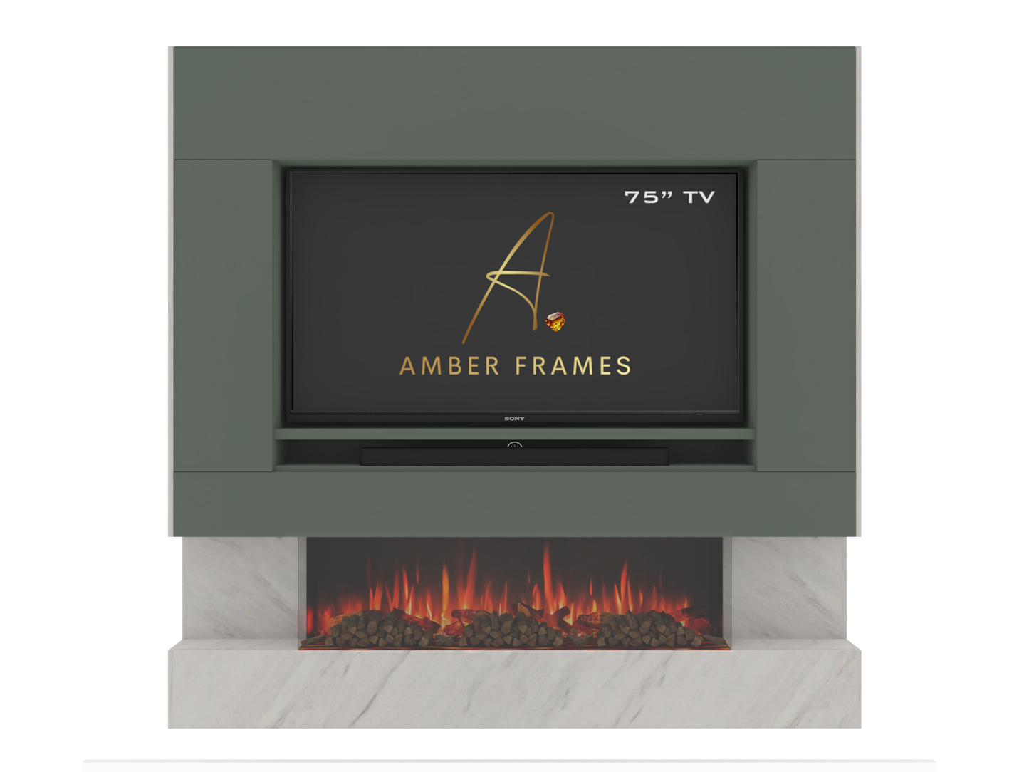 Media Wall with Three-Sided Electric Fire Recesed