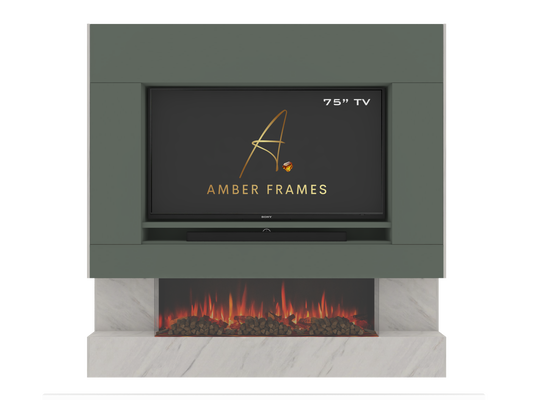 Media Wall with Three-Sided Electric Fire Recesed