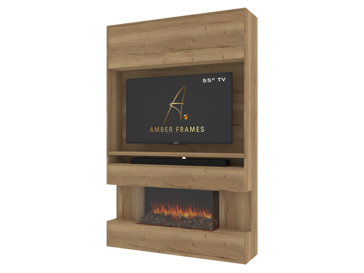 Premium Media Wall with Three-Sided Recessed Electric Fireplace