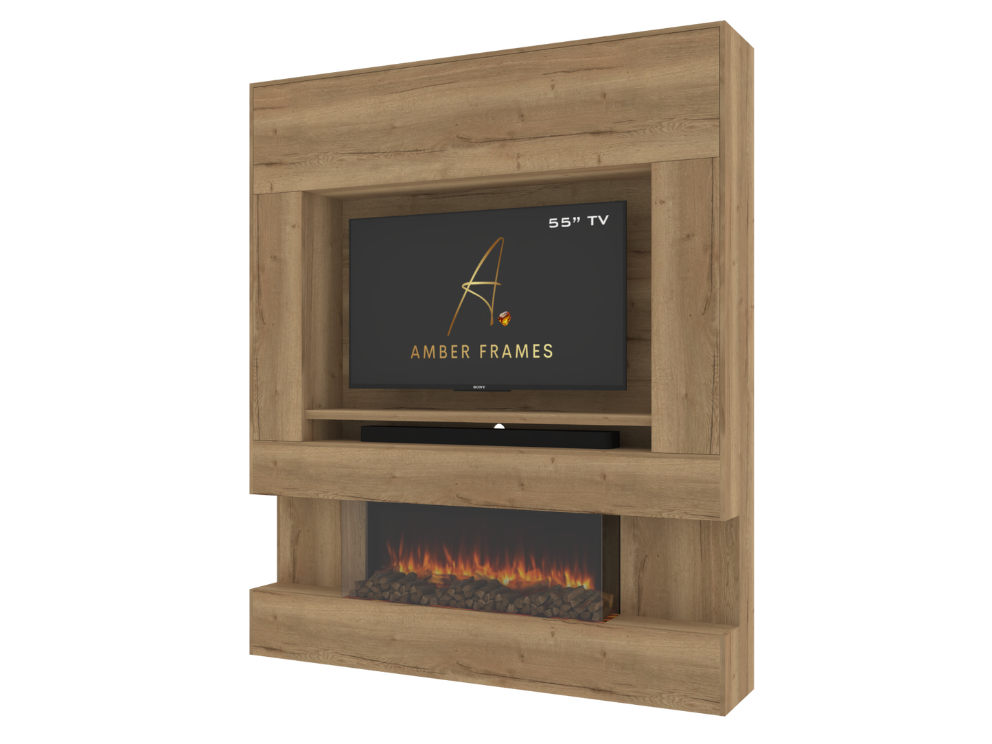Premium Media Wall with Three-Sided Recessed Electric Fireplace