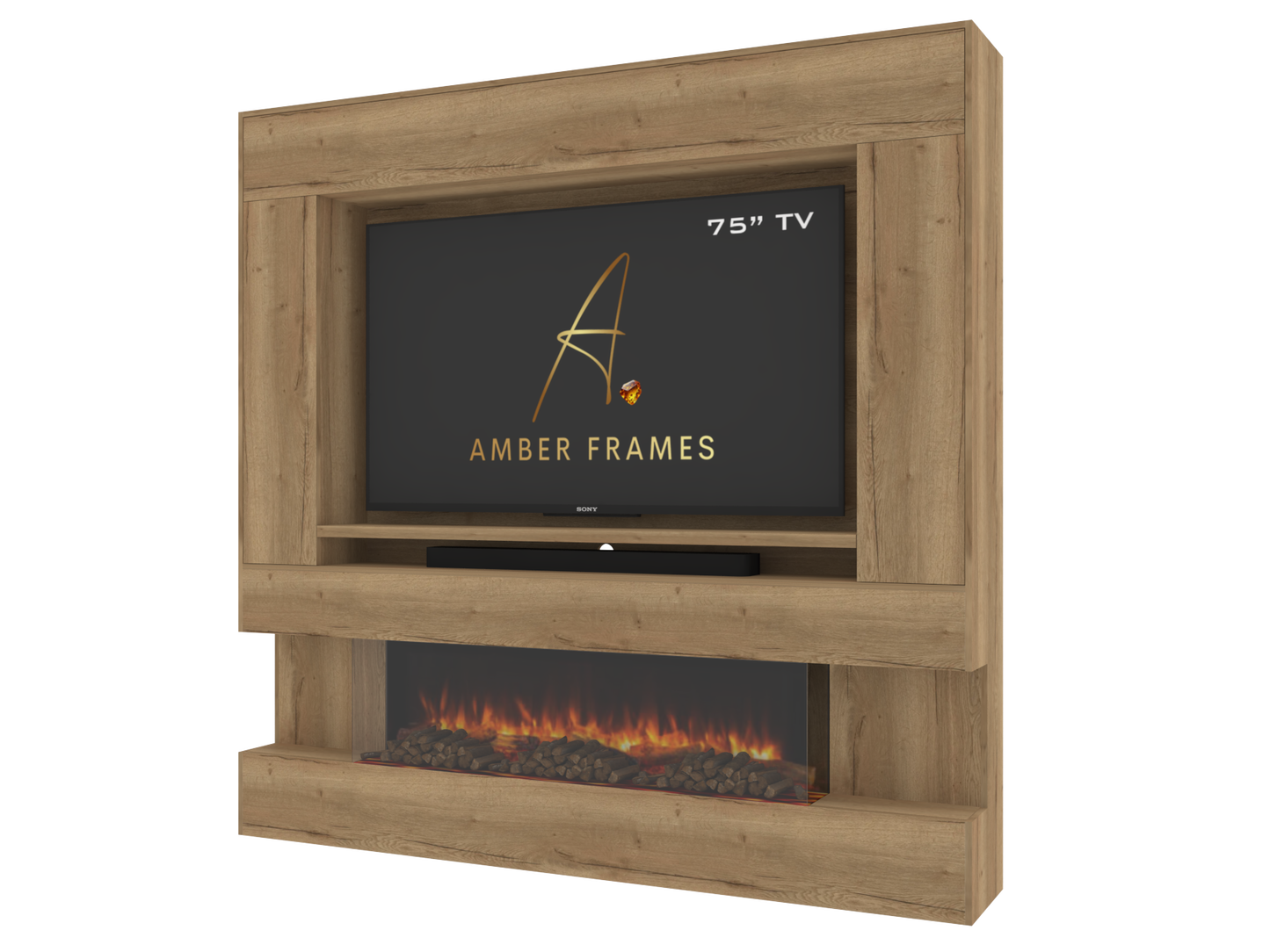 Premium Media Wall with Three-Sided Recessed Electric Fireplace