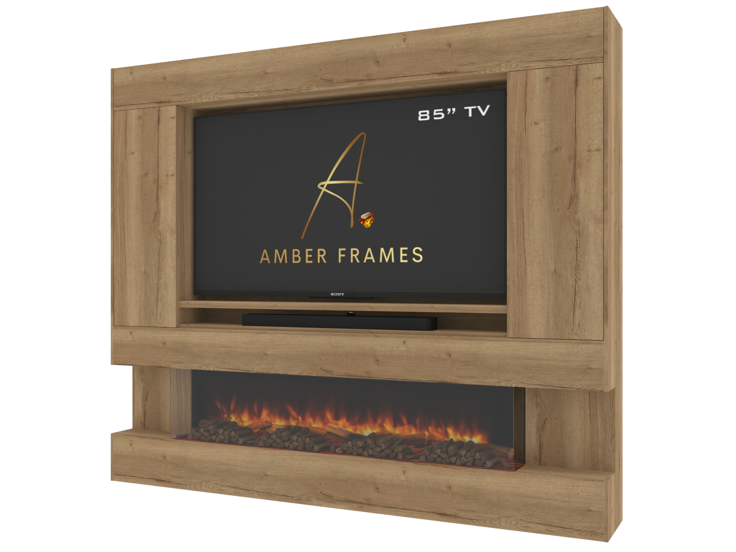 Premium Media Wall with Three-Sided Recessed Electric Fireplace