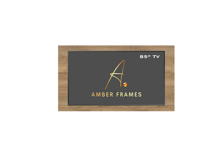 Bespoke media wall in Natural Halifax Oak and a dark feature finish, designed for an 85-inch TV. Asymmetrical layout.