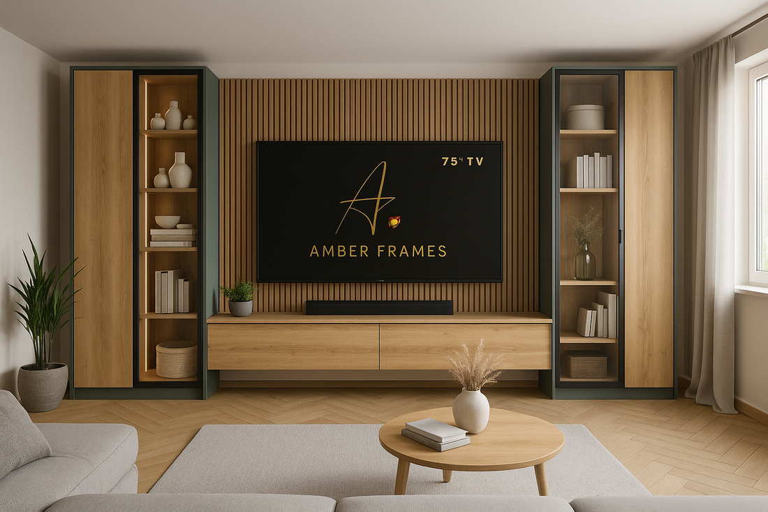 Amber Frames Reed Oak Harmony – Modular Media Wall with Floating TV Ba